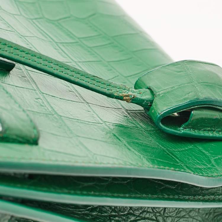 Pre Owned Saint Laurent Green Croc Embossed Leather Nano Classic Sac De Jour Tote