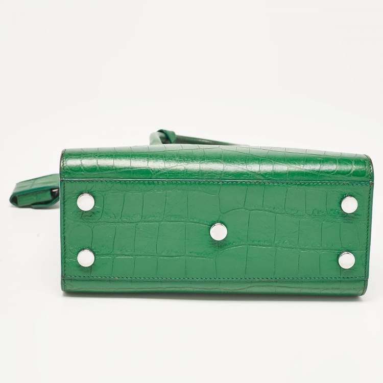 Pre Owned Saint Laurent Green Croc Embossed Leather Nano Classic Sac De Jour Tote