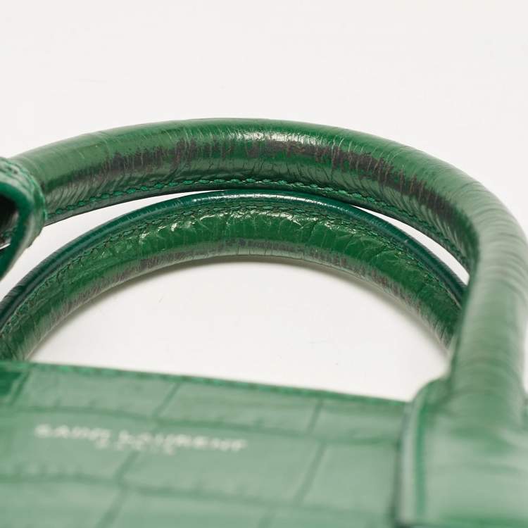 Pre Owned Saint Laurent Green Croc Embossed Leather Nano Classic Sac De Jour Tote
