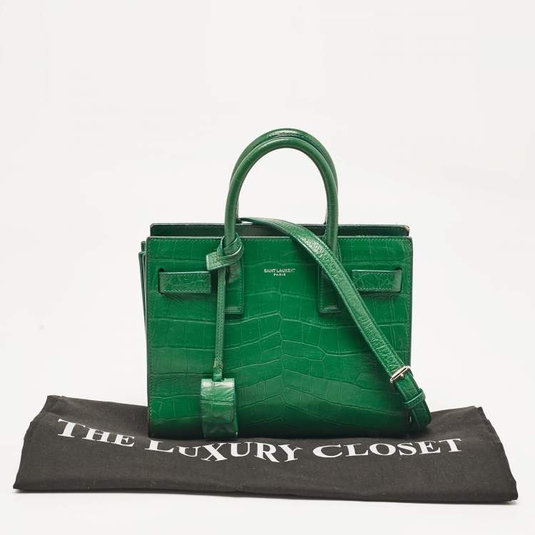 Pre Owned Saint Laurent Green Croc Embossed Leather Nano Classic Sac De Jour Tote