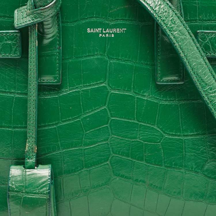 Pre Owned Saint Laurent Green Croc Embossed Leather Nano Classic Sac De Jour Tote