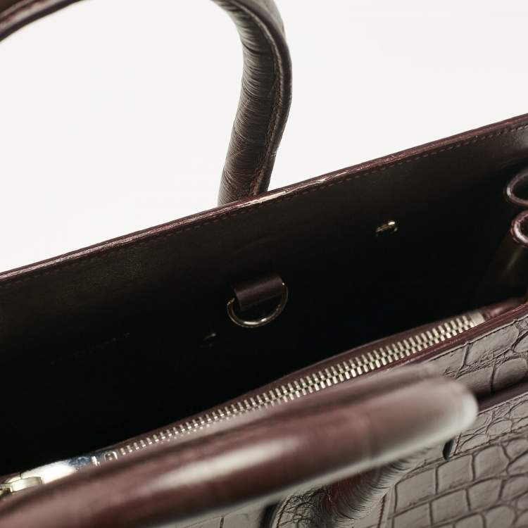 Pre Owned Saint Laurent Burgundy Croc Embossed Leather Small Sac De Jour Tote