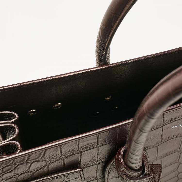 Pre Owned Saint Laurent Burgundy Croc Embossed Leather Small Sac De Jour Tote