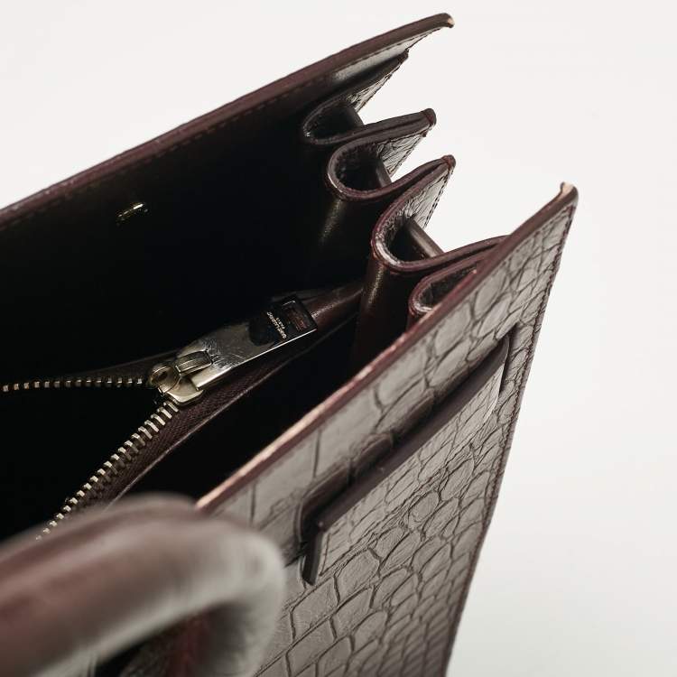 Pre Owned Saint Laurent Burgundy Croc Embossed Leather Small Sac De Jour Tote