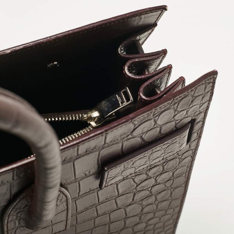 Pre Owned Saint Laurent Burgundy Croc Embossed Leather Small Sac De Jour Tote