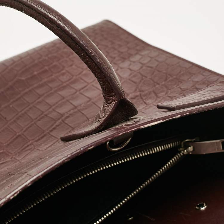 Pre Owned Saint Laurent Burgundy Croc Embossed Leather Small Sac De Jour Tote