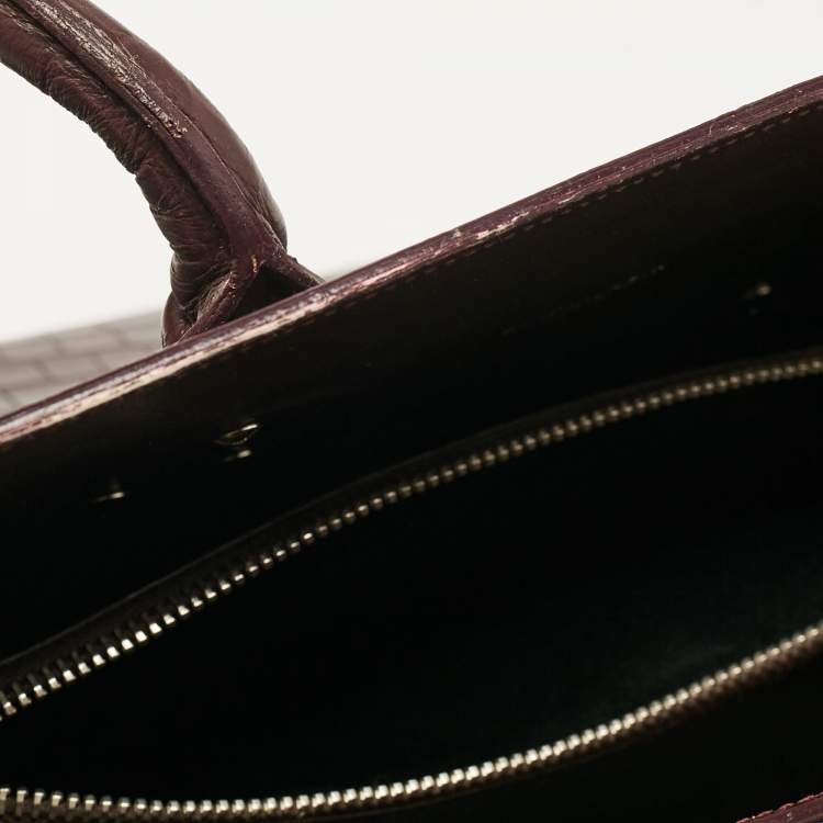 Pre Owned Saint Laurent Burgundy Croc Embossed Leather Small Sac De Jour Tote