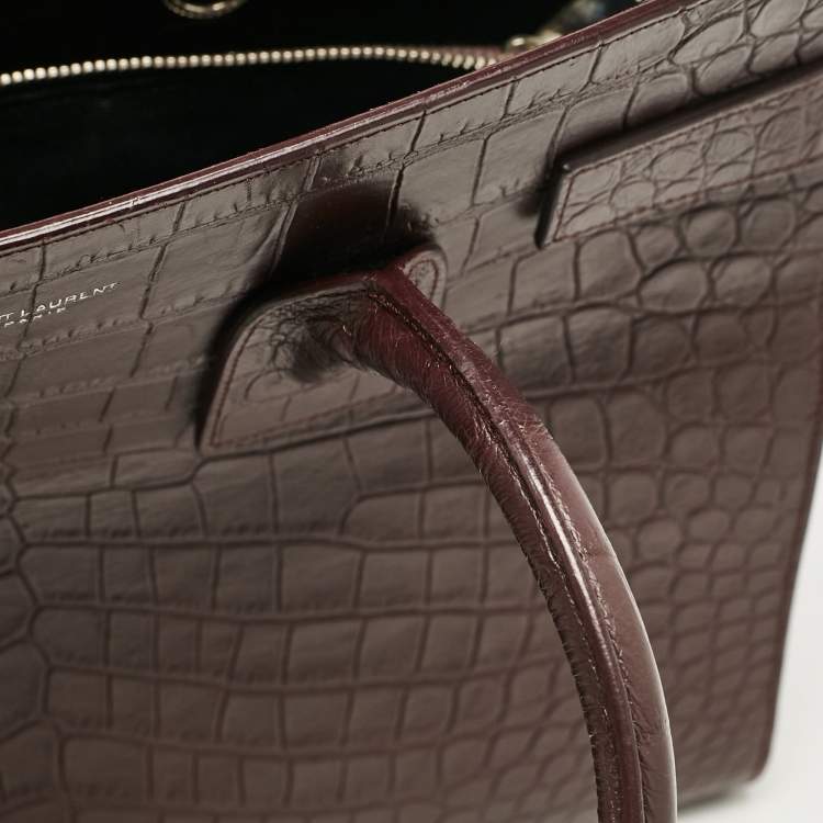 Pre Owned Saint Laurent Burgundy Croc Embossed Leather Small Sac De Jour Tote
