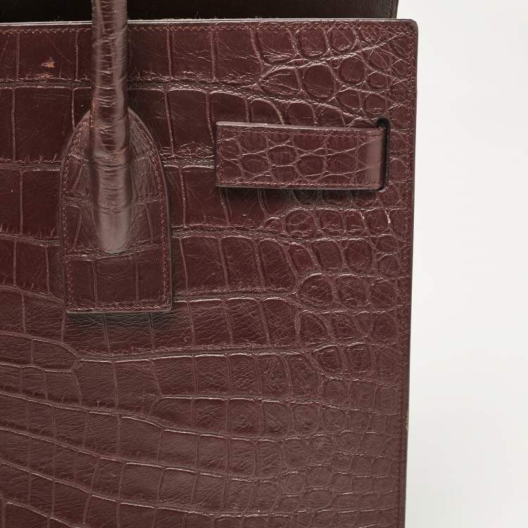 Pre Owned Saint Laurent Burgundy Croc Embossed Leather Small Sac De Jour Tote