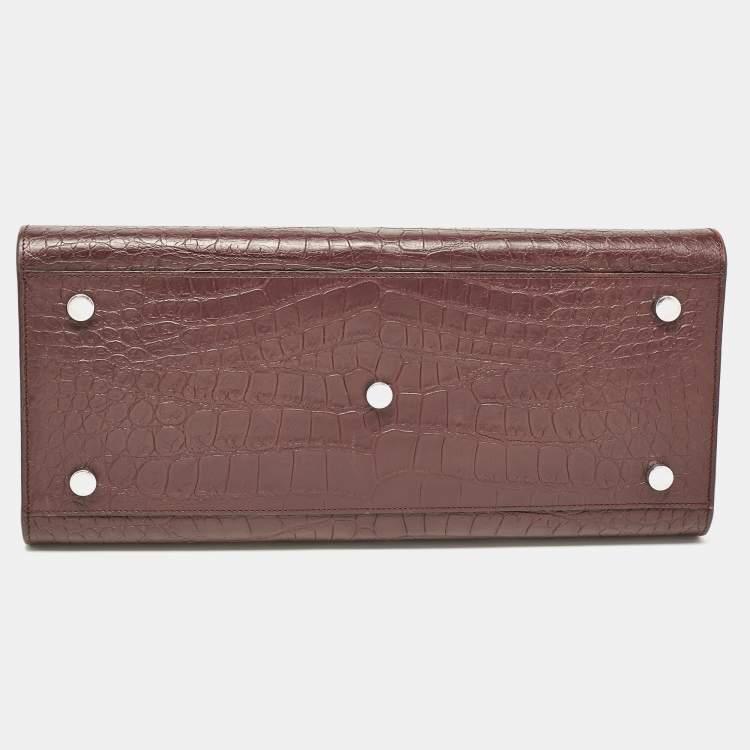 Pre Owned Saint Laurent Burgundy Croc Embossed Leather Small Sac De Jour Tote