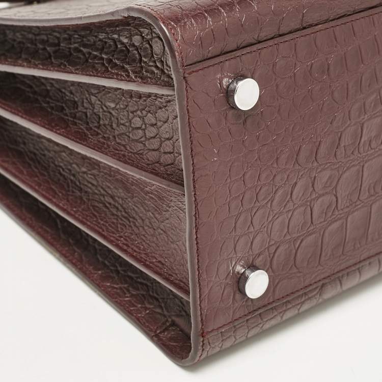 Pre Owned Saint Laurent Burgundy Croc Embossed Leather Small Sac De Jour Tote