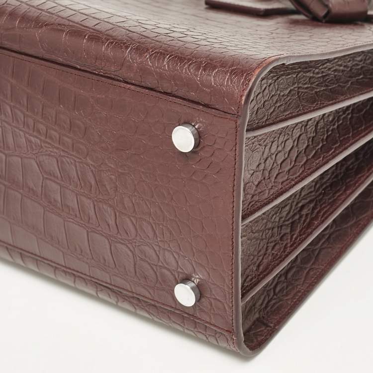 Pre Owned Saint Laurent Burgundy Croc Embossed Leather Small Sac De Jour Tote