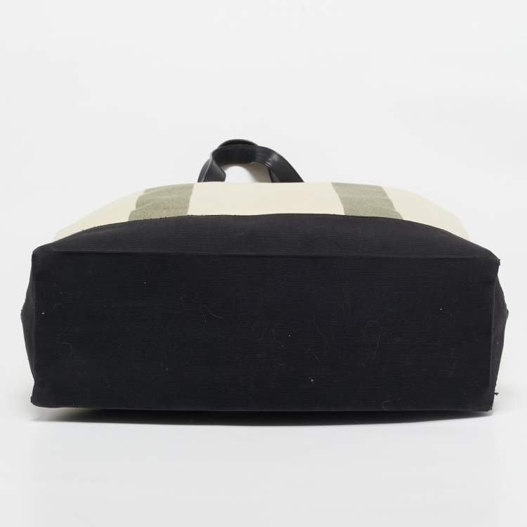 Pre Owned Saint Laurent Beige/Black Canvas and Leather East West Beach Tote
