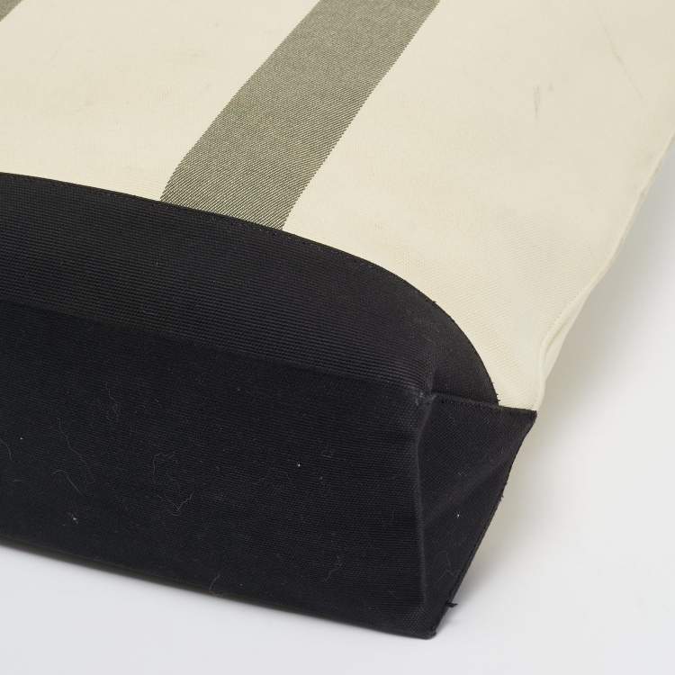 Pre Owned Saint Laurent Beige/Black Canvas and Leather East West Beach Tote