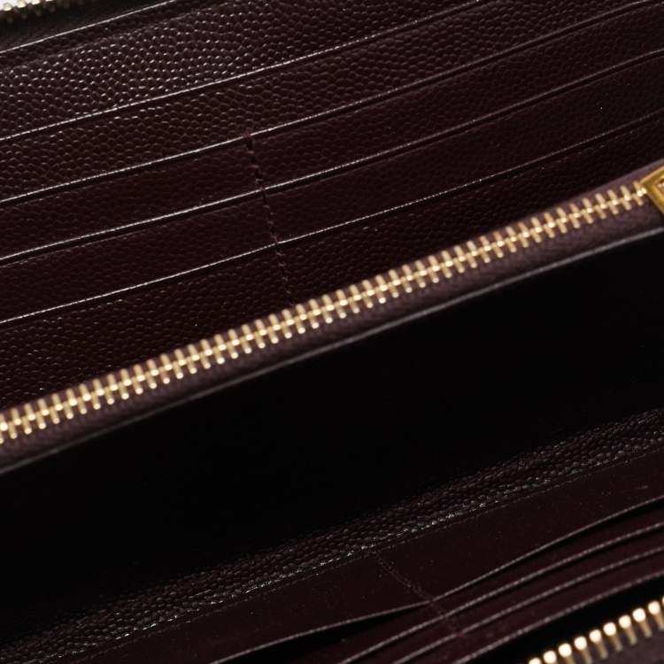 Pre Owned Saint Laurent Burgundy Matelassé Leather Cassandre Zip Continental Wallet