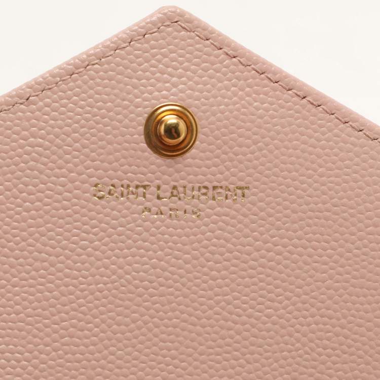 Pre Owned Saint Laurent Beige Leather Cassandre Wallet On Chain