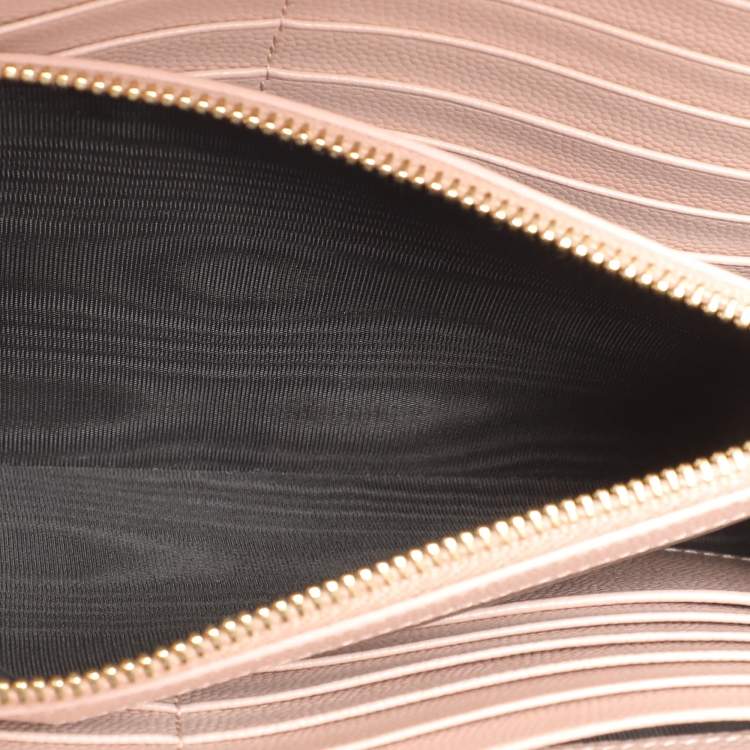 Pre Owned Saint Laurent Beige Leather Cassandre Wallet On Chain