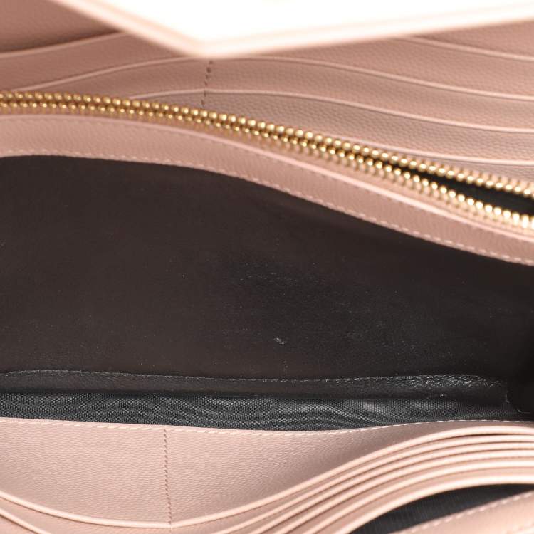 Pre Owned Saint Laurent Beige Leather Cassandre Wallet On Chain