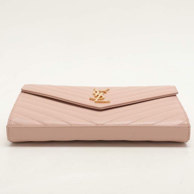 Pre Owned Saint Laurent Beige Leather Cassandre Wallet On Chain