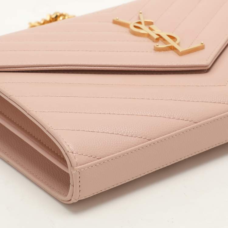 Pre Owned Saint Laurent Beige Leather Cassandre Wallet On Chain