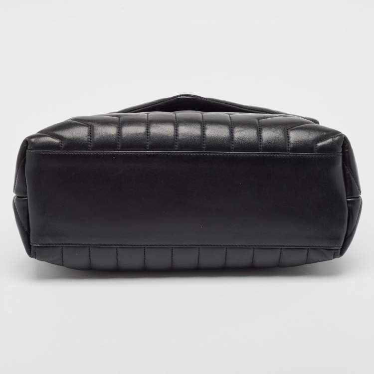 Pre Owned Saint Laurent Black Matelassé Leather Medium LouLou Shoulder Bag