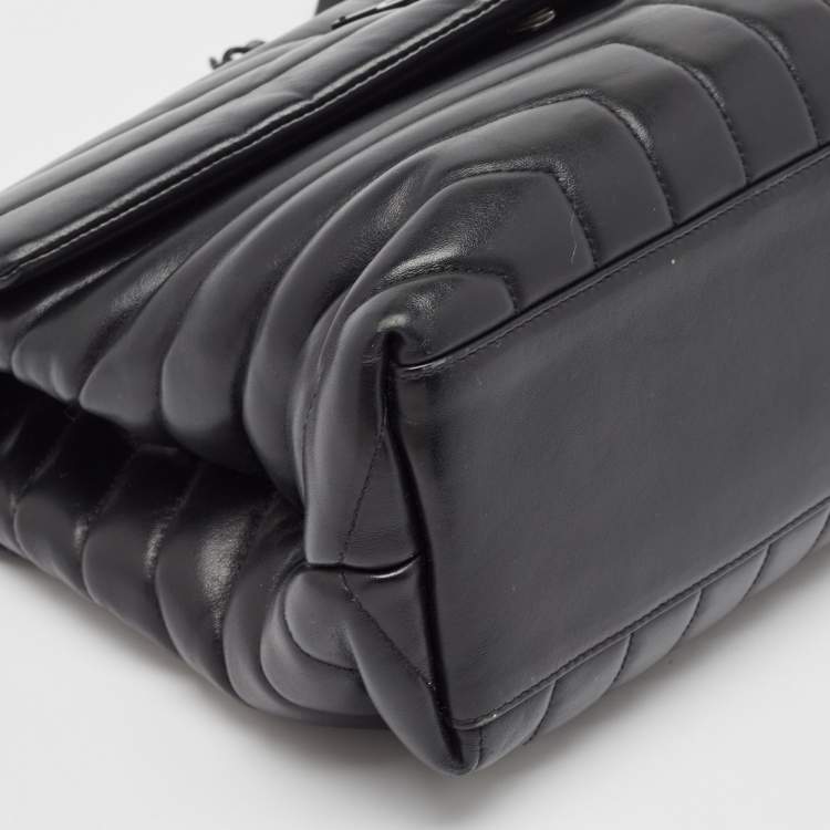 Pre Owned Saint Laurent Black Matelassé Leather Medium LouLou Shoulder Bag