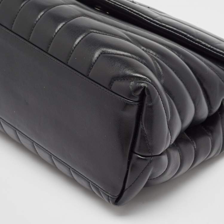 Pre Owned Saint Laurent Black Matelassé Leather Medium LouLou Shoulder Bag