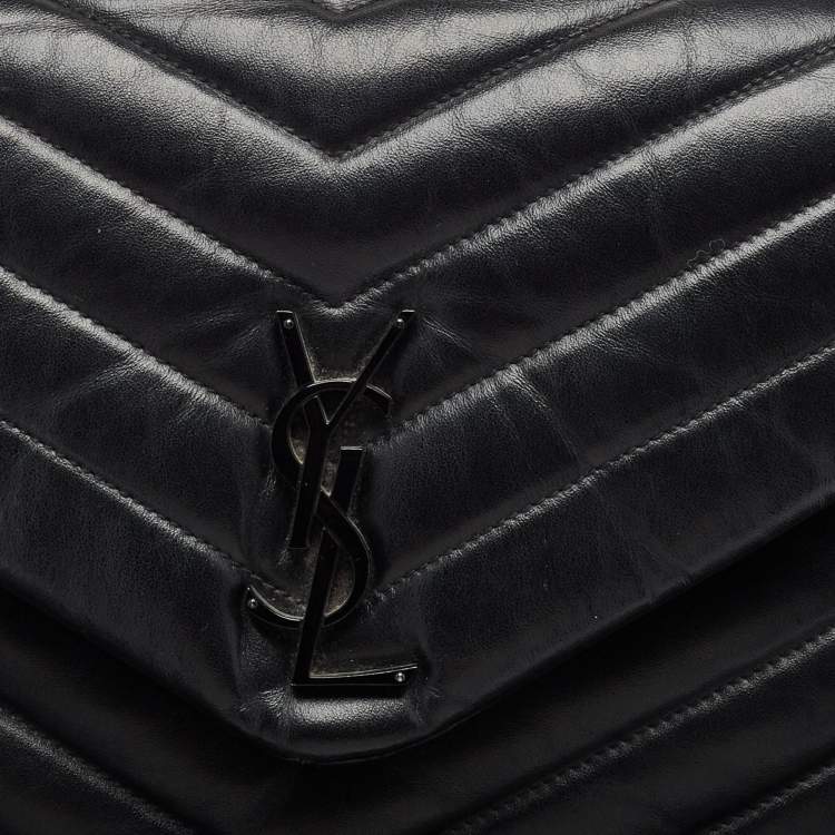 Pre Owned Saint Laurent Black Matelassé Leather Medium LouLou Shoulder Bag