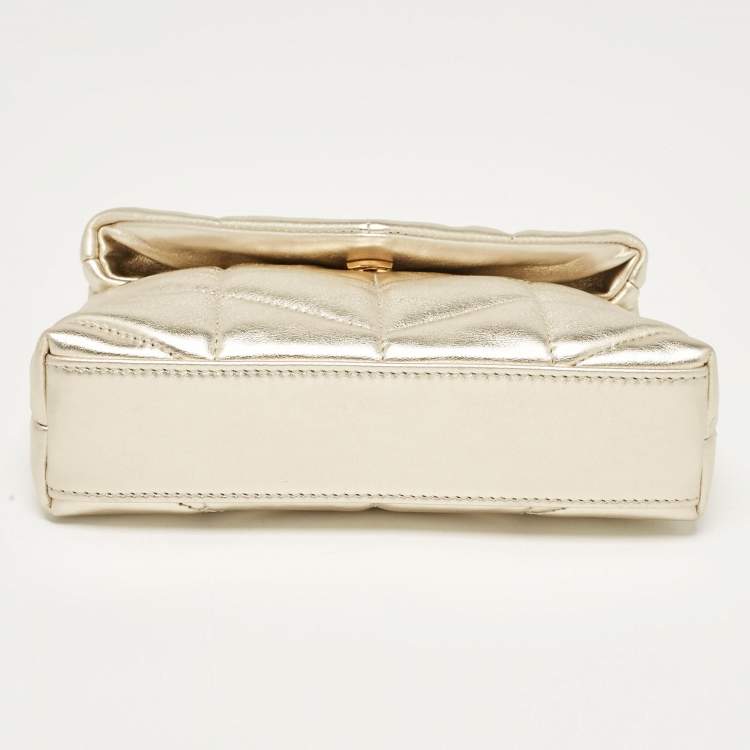 Pre Owned Saint Laurent Gold Quilted Leather Puffer Pouch