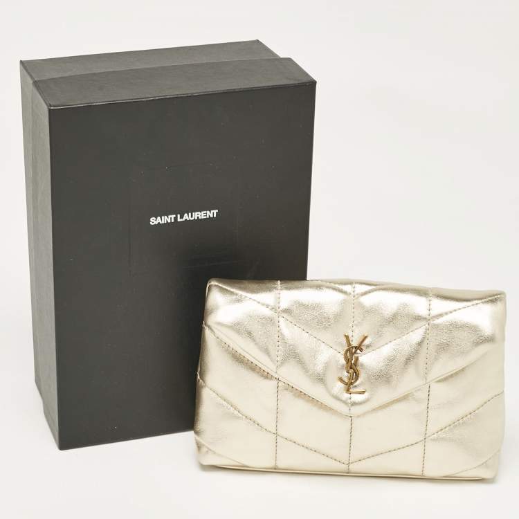 Pre Owned Saint Laurent Gold Quilted Leather Puffer Pouch