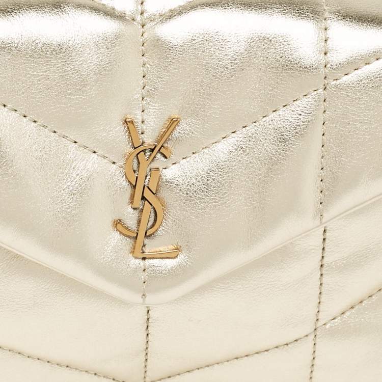 Pre Owned Saint Laurent Gold Quilted Leather Puffer Pouch