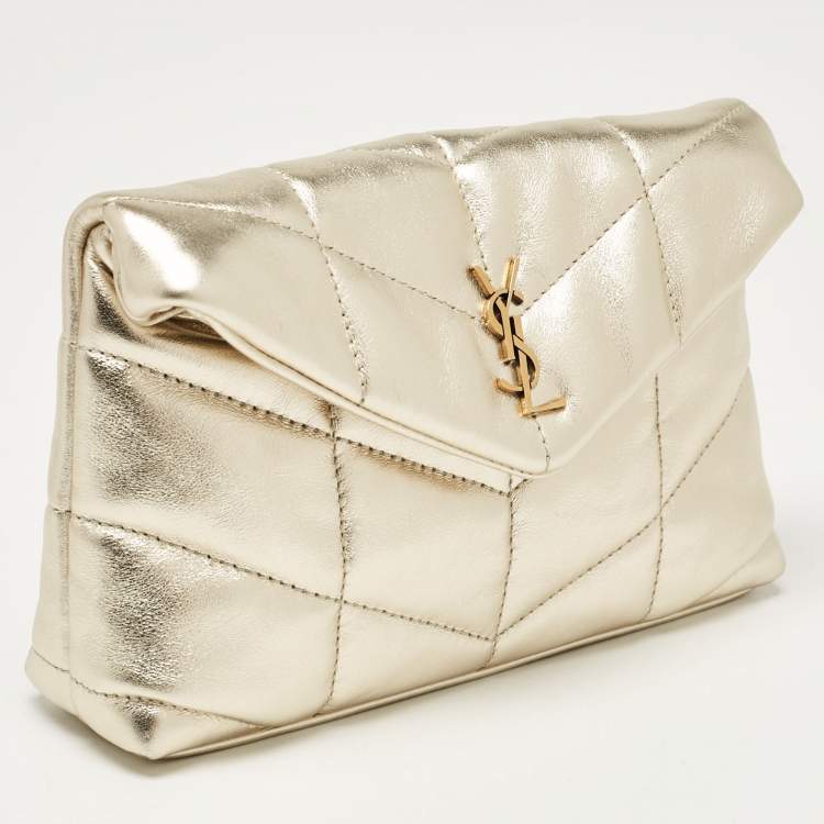 Pre Owned Saint Laurent Gold Quilted Leather Puffer Pouch