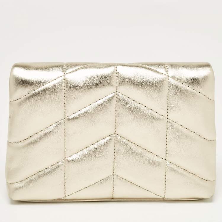 Pre Owned Saint Laurent Gold Quilted Leather Puffer Pouch