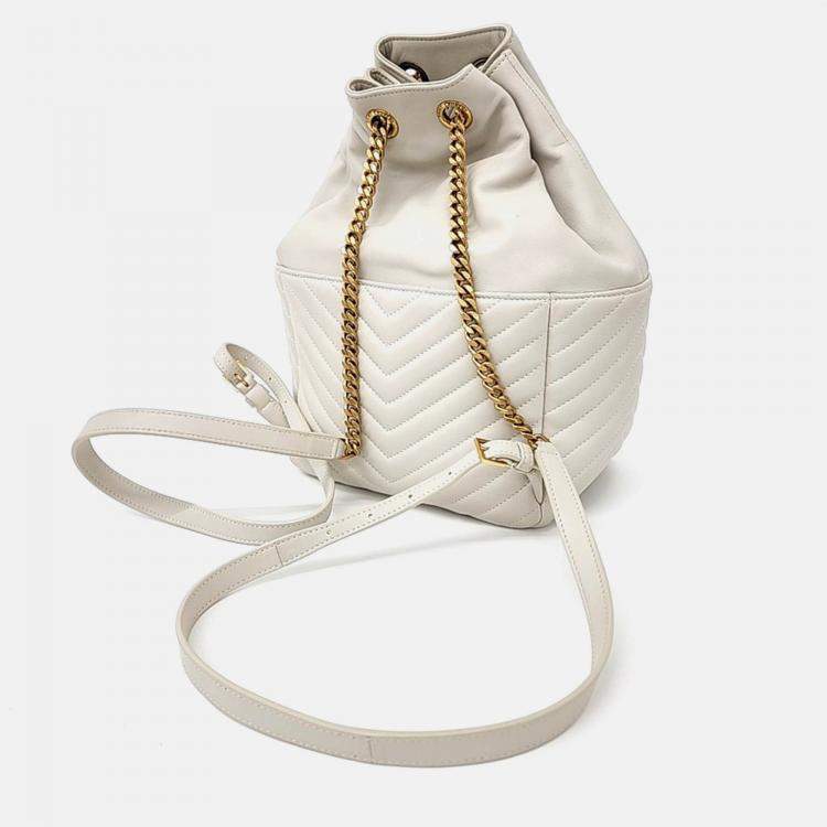 Pre Owned Saint Laurent Paris White Leather Saint Laurent Paris Monogram Joy Backpack