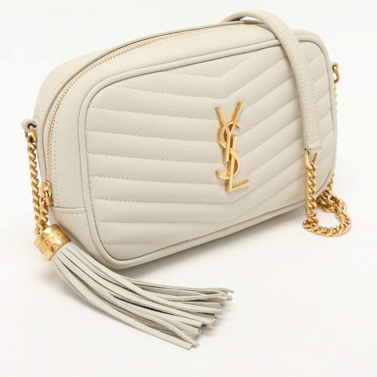 مملوكة مسبقًا Saint Laurent White Matelassé Leather Mini Lou Shoulder Bag