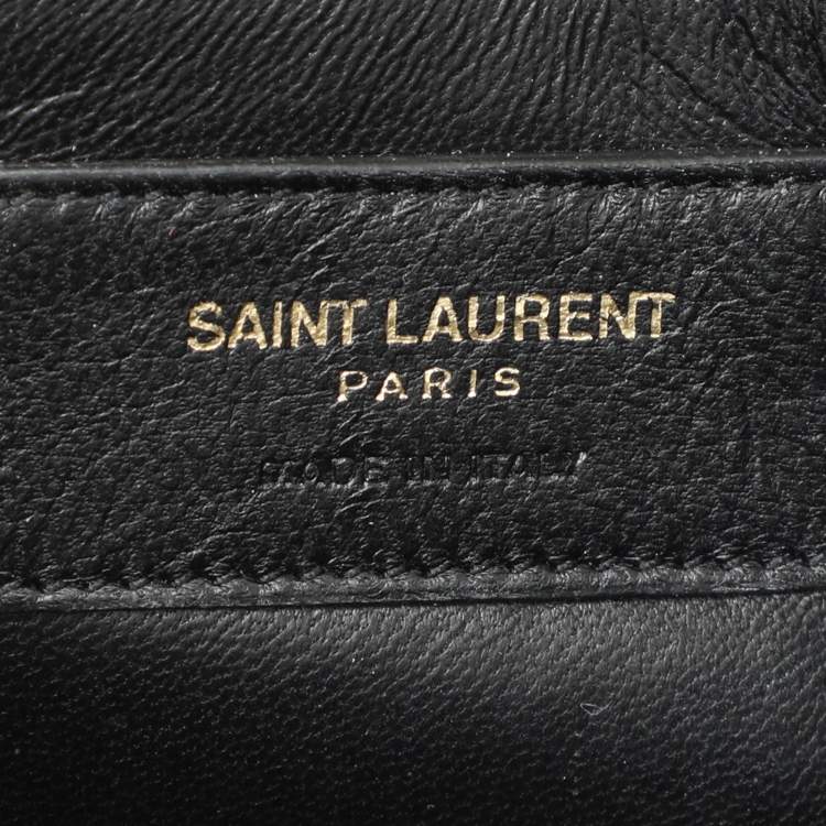 Pre Owned Saint Laurent Silver Croc Embossed Leather Medium Monogram Kate Shoulder Bag