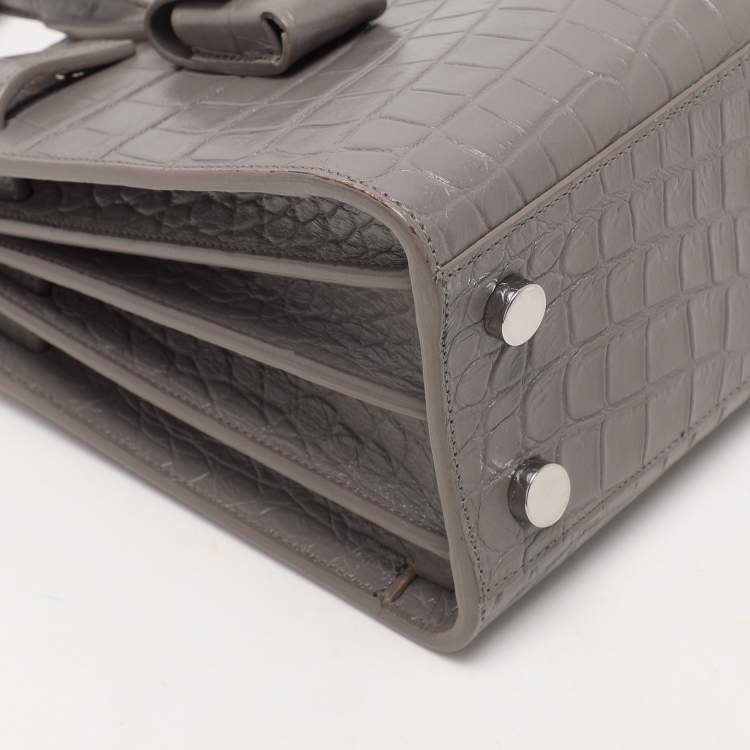مملوكة مسبقًا Saint Laurent Grey Croc Embossed Leather Nano Classic Sac De Jour Tote
