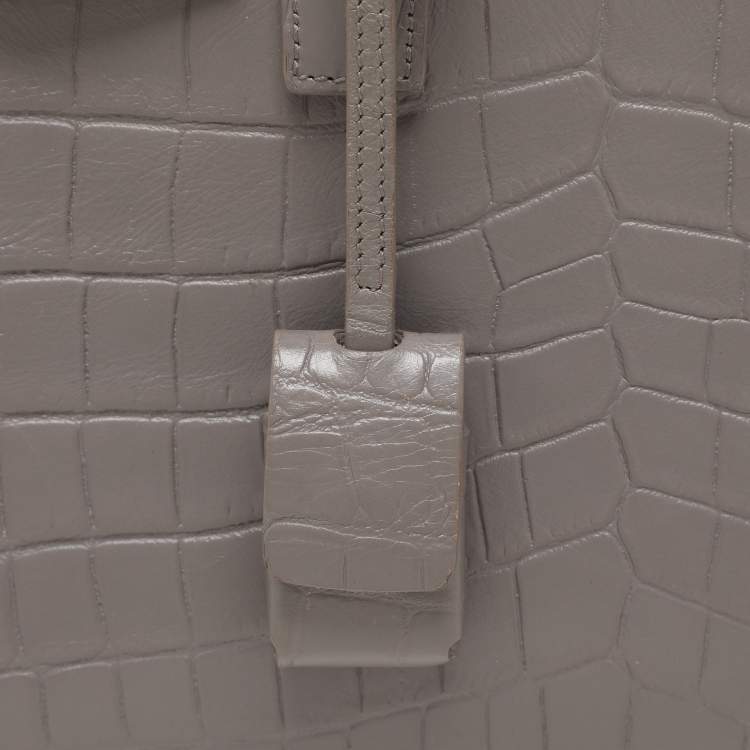 مملوكة مسبقًا Saint Laurent Grey Croc Embossed Leather Nano Classic Sac De Jour Tote