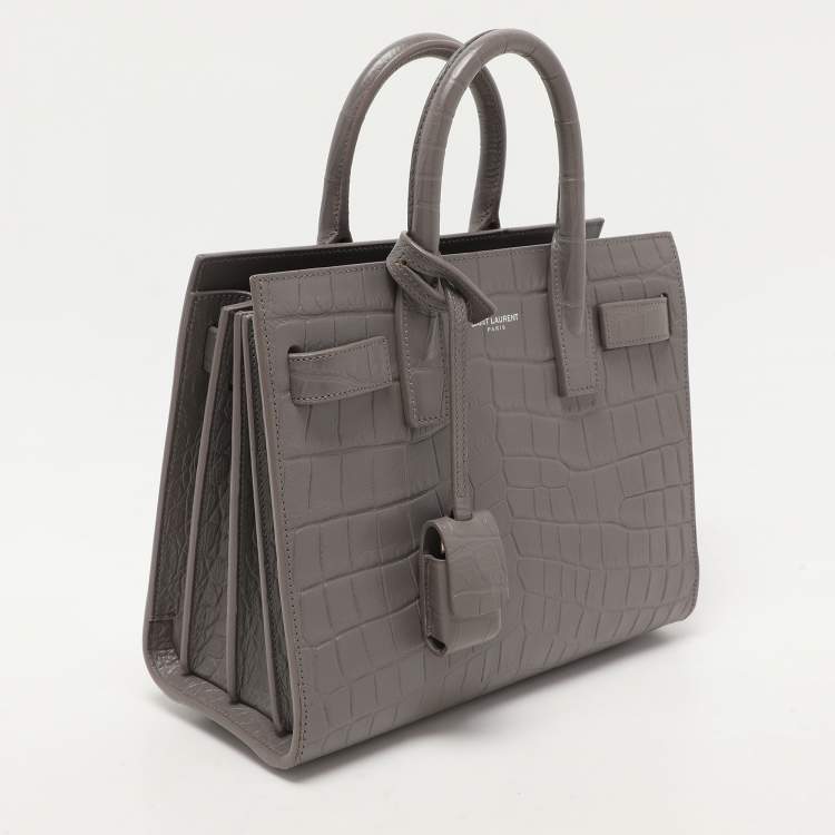 مملوكة مسبقًا Saint Laurent Grey Croc Embossed Leather Nano Classic Sac De Jour Tote
