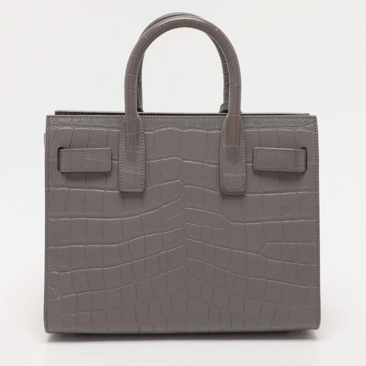 مملوكة مسبقًا Saint Laurent Grey Croc Embossed Leather Nano Classic Sac De Jour Tote