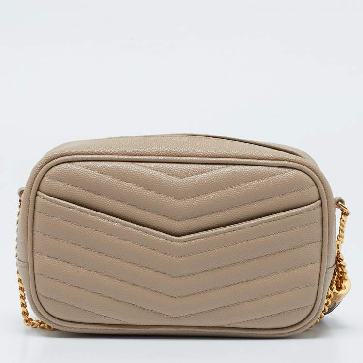 Pre Owned Saint Laurent Beige Matelassé Leather Mini Lou Camera Crossbody Bag