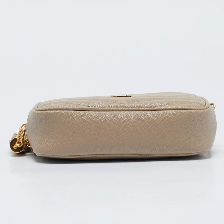 Pre Owned Saint Laurent Beige Matelassé Leather Mini Lou Camera Crossbody Bag