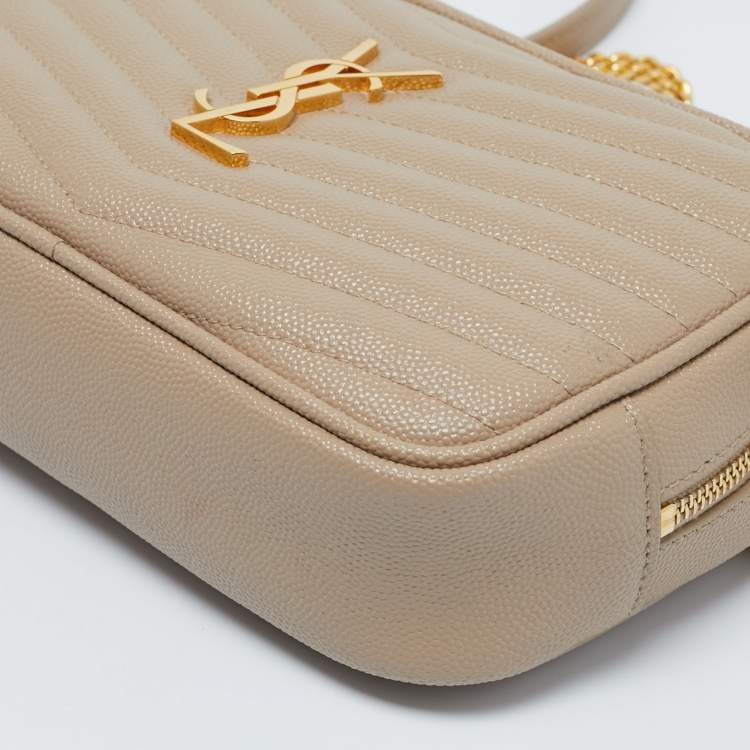Pre Owned Saint Laurent Beige Matelassé Leather Mini Lou Camera Crossbody Bag