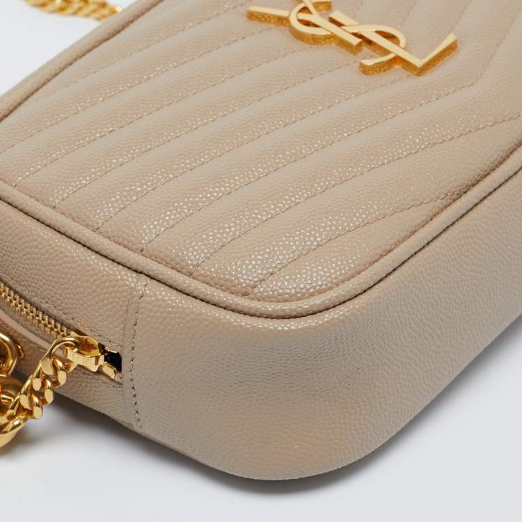 Pre Owned Saint Laurent Beige Matelassé Leather Mini Lou Camera Crossbody Bag