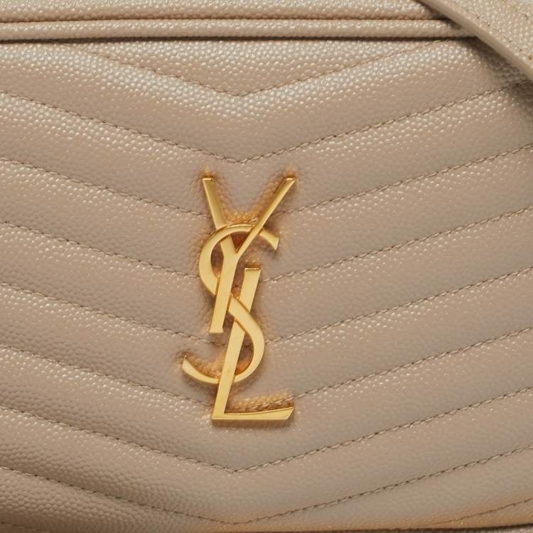 Pre Owned Saint Laurent Beige Matelassé Leather Mini Lou Camera Crossbody Bag