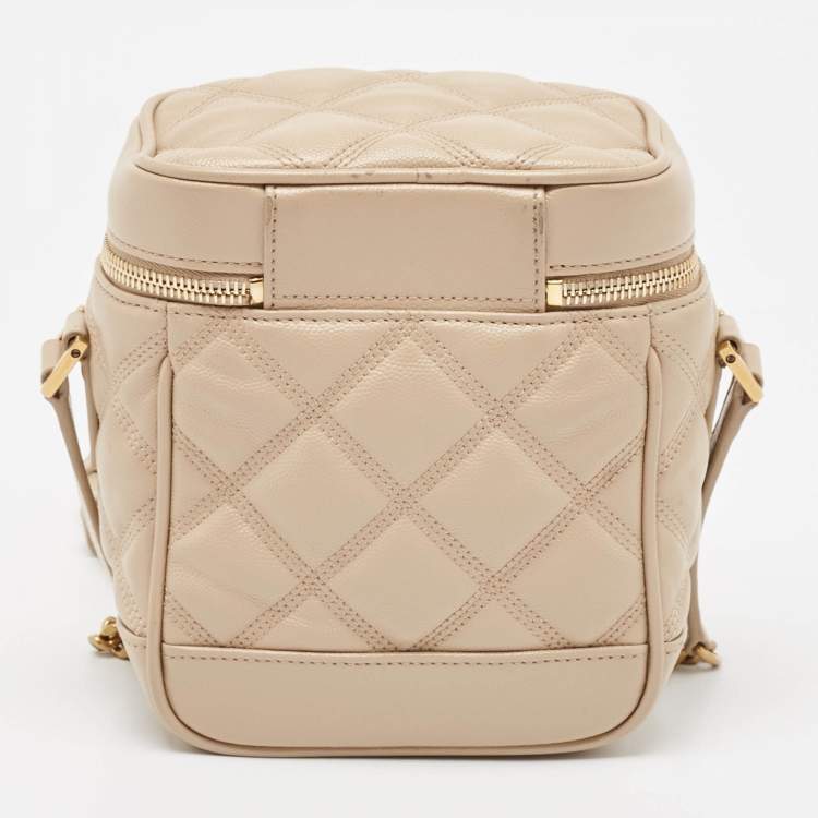 Pre Owned Saint Laurent Beige Quilted Leather Vanity Shoulder Bag