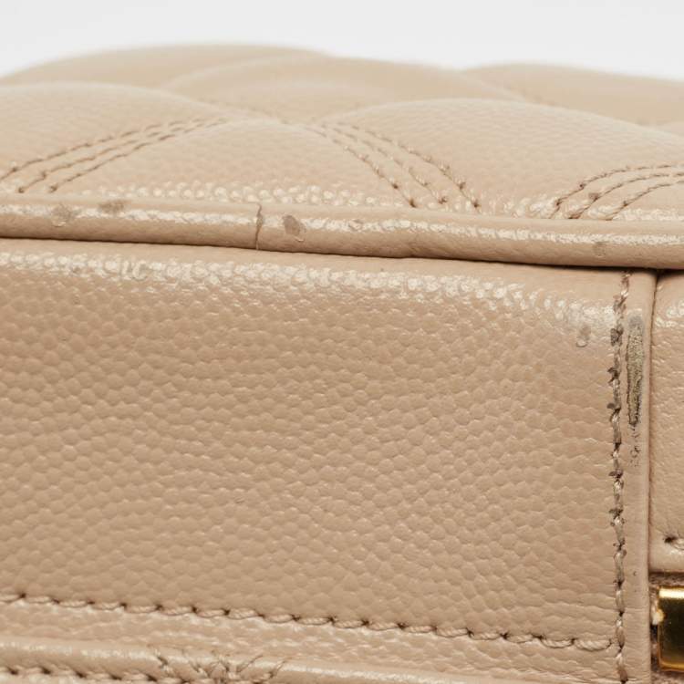 Pre Owned Saint Laurent Beige Quilted Leather Vanity Shoulder Bag