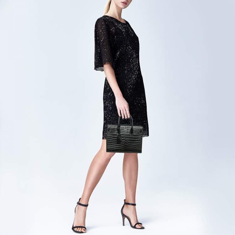 Pre Owned Saint Laurent Black Croc Embossed Leather Baby Classic Sac De Jour Tote