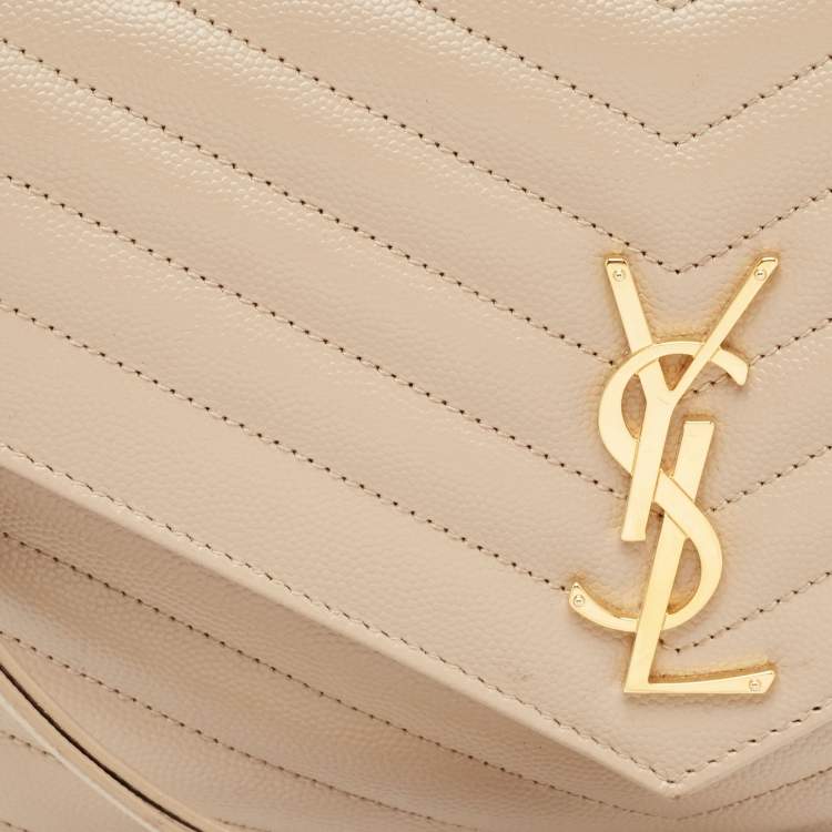 Pre Owned Saint Laurent Beige Matelassé Leather Cassandre Wristlet Pouch