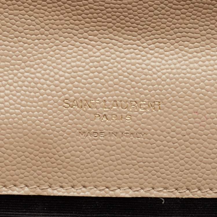 Pre Owned Saint Laurent Beige Matelassé Leather Cassandre Wristlet Pouch